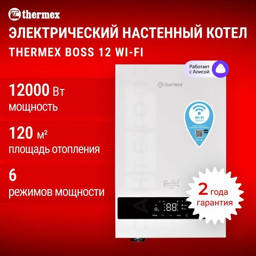 купить за 45690 руб, фото Электрический настенный котел THERMEX Boss 12 Wi-Fi (White)