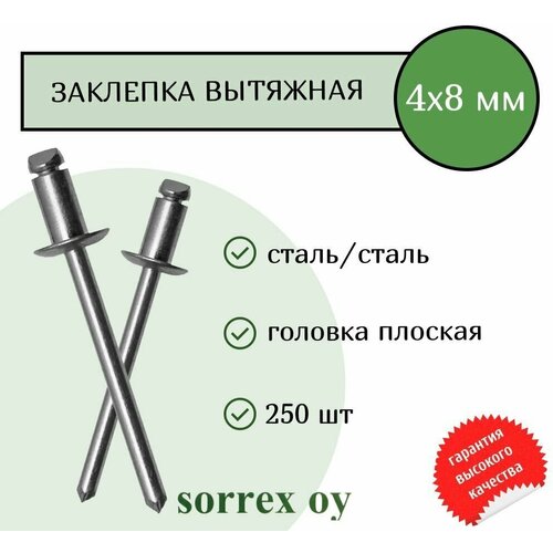 купить за 864 руб, фото Заклепка вытяжная сталь/сталь 4х8 Sorrex OY (250штук)