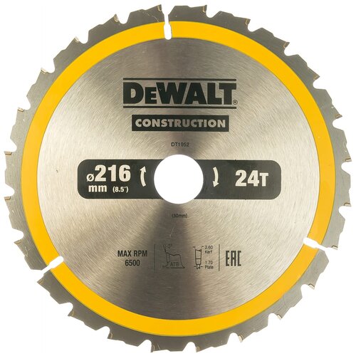 купить за 2720 руб, фото Пильный диск DeWALT Construction DT1952-QZ 216х30 мм