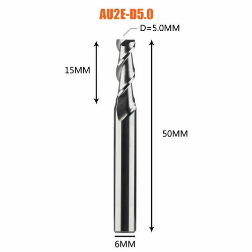 купить за 804 руб, фото Dreanique двухзаходная фреза по алюминию для чпу (5х15х50х6 Z2) AU2E-D5.0-H6 39787